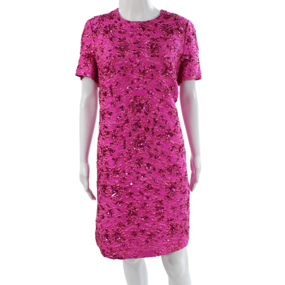 Valentino Women Shift Dress Pink Knee Length Short Sleeve Designer Size 48